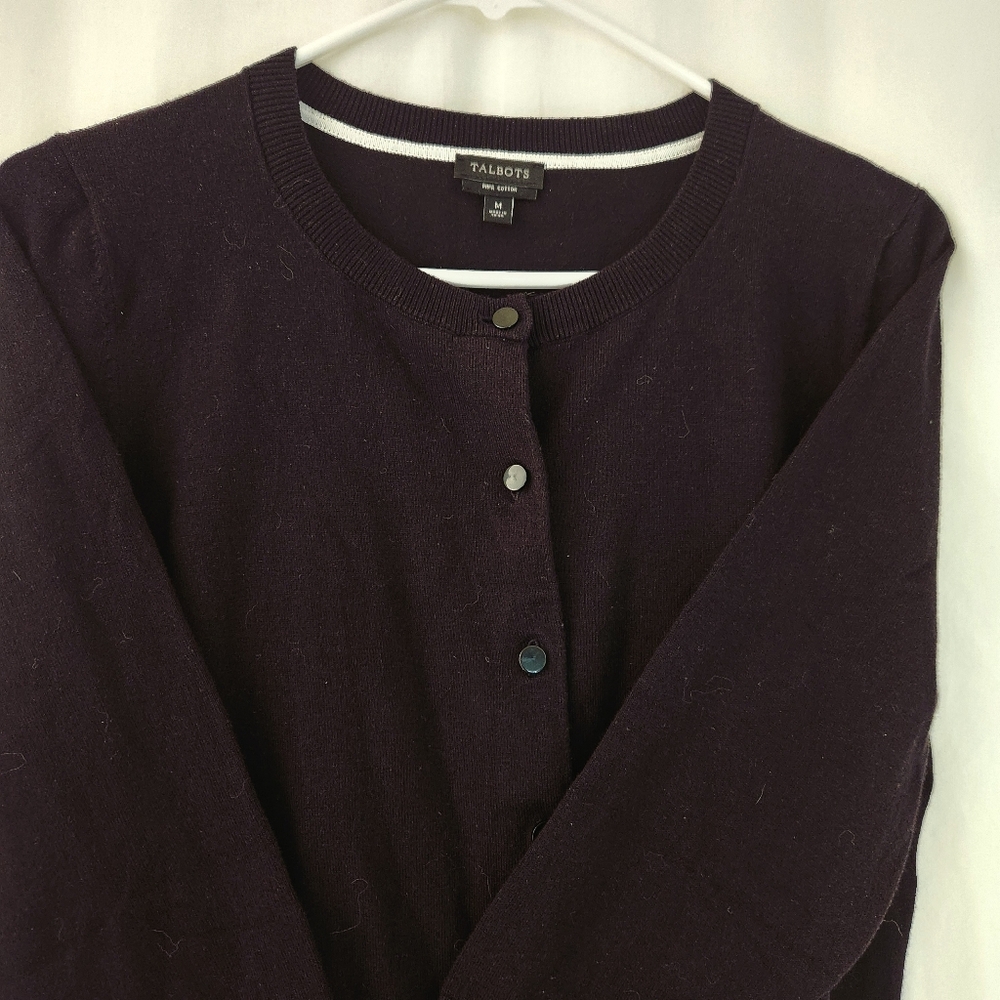 Talbots NWOT Classic Pima Cotton Black Cardigan Buttoned 3/4 Sleeve Size Medium - Picture 3 of 7